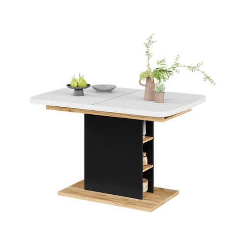 Table à Manger Extensible Fenaro, Chêne Blanc/noir/doré, 120/160x80cm Avec Compartiments Ouverts