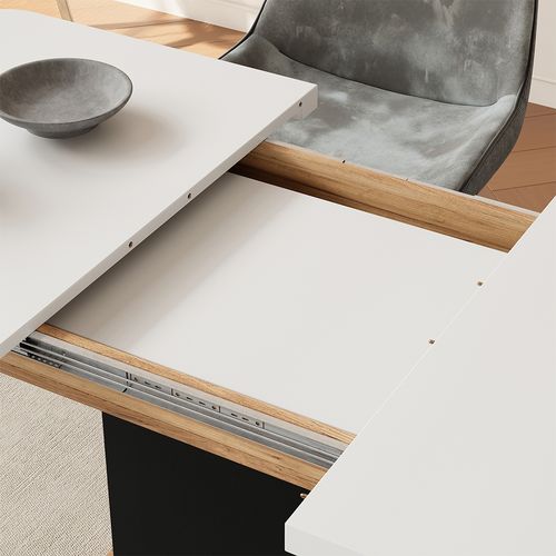 Table à Manger Extensible Fenaro, Chêne Blanc/noir/doré, 120/160x80cm Avec Compartiments Ouverts
