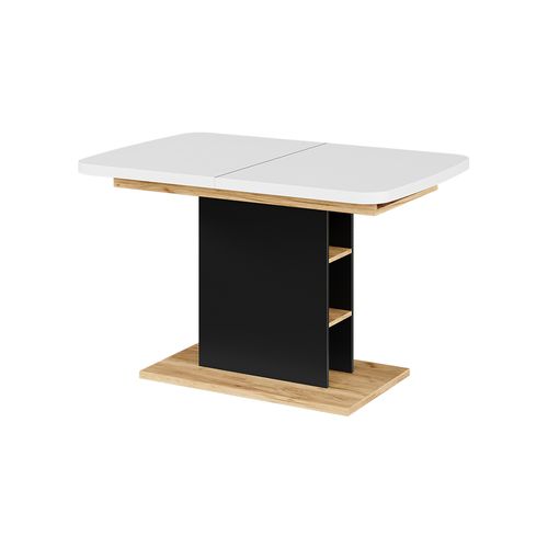 Table à Manger Extensible Fenaro, Chêne Blanc/noir/doré, 120/160x80cm Avec Compartiments Ouverts