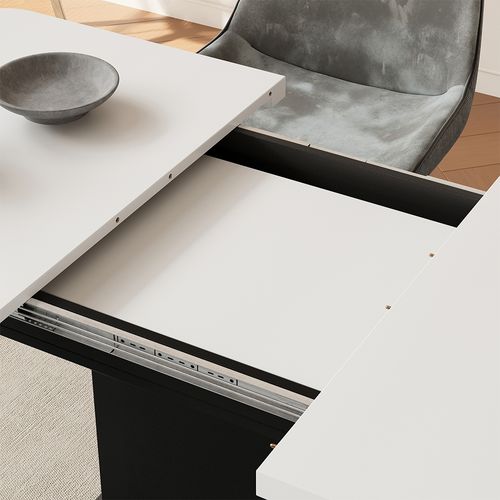 Table à Manger Extensible Fenaro, Blanc/noir, 120/160x80cm Avec Compartiments Ouverts