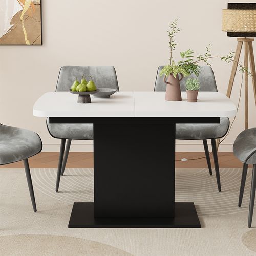 Table à Manger Extensible Fenaro, Blanc/noir, 120/160x80cm Avec Compartiments Ouverts