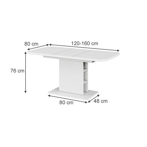 Table à Manger Extensible Fenaro, Blanc, 120/160x80cm Avec Compartiments Ouverts