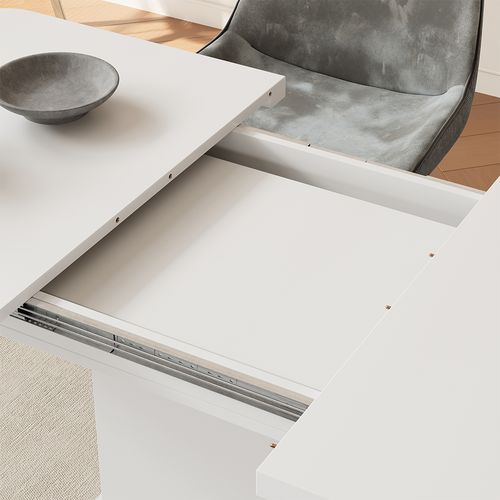 Table à Manger Extensible Fenaro, Blanc, 120/160x80cm Avec Compartiments Ouverts