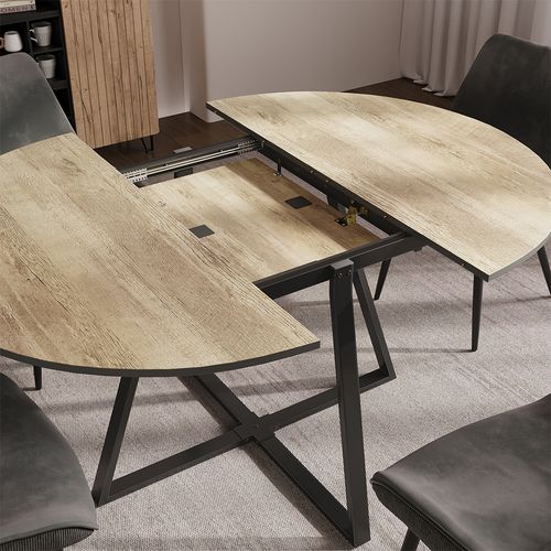 Table De Salle à Manger Loyd 56517 Chêne Rustique/noir 120x120cm Extensible