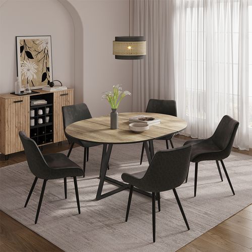 Table De Salle à Manger Loyd 56517 Chêne Rustique/noir 120x120cm Extensible