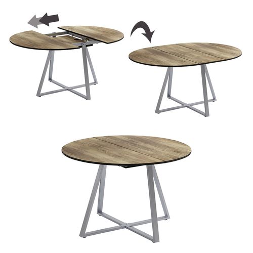 Table De Salle à Manger Loyd 56518 Chêne Rustique/gris 120x120cm Extensible