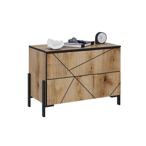 Table De Chevet Hatto 56519 Chêne 78x55.2cm Avec 2 Tiroirs