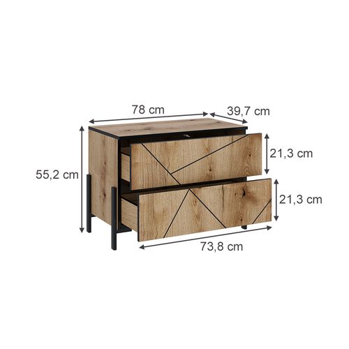 Table De Chevet Hatto 56519 Chêne 78x55.2cm Avec 2 Tiroirs
