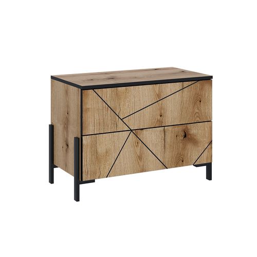 Table De Chevet Hatto 56519 Chêne 78x55.2cm Avec 2 Tiroirs