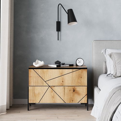 Table De Chevet Hatto 56519 Chêne 78x55.2cm Avec 2 Tiroirs