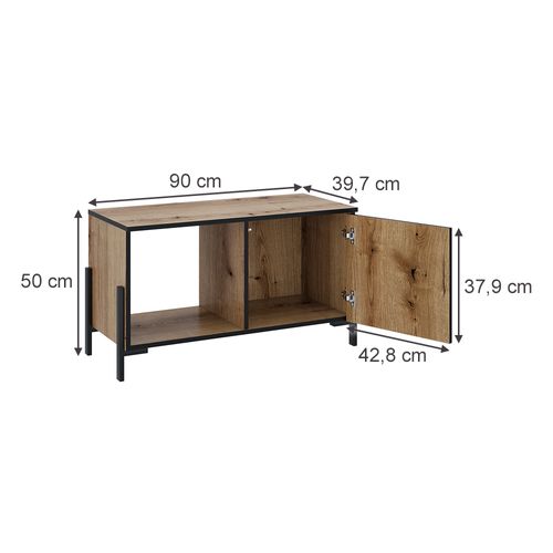 Table Basse Hatto 56522 Chêne 90x39.7cm Avec 1 Porte