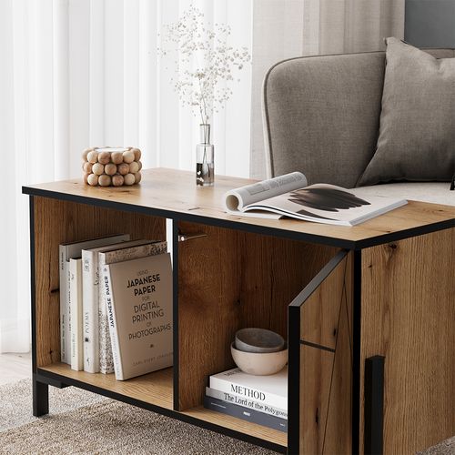 Table Basse Hatto 56522 Chêne 90x39.7cm Avec 1 Porte