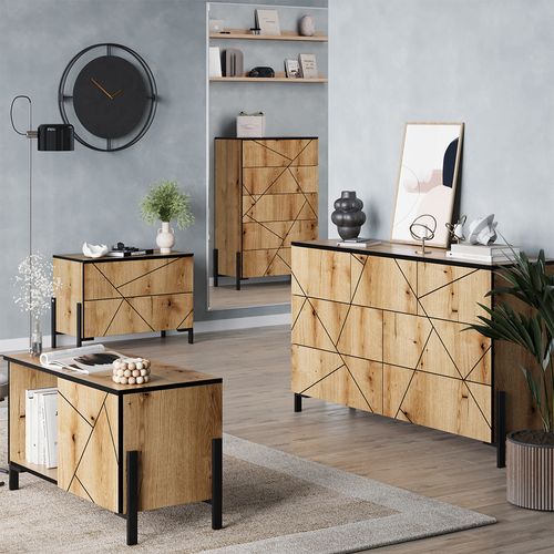 Table Basse Hatto 56522 Chêne 90x39.7cm Avec 1 Porte