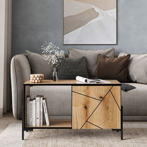 Table Basse Hatto 56522 Chêne 90x39.7cm Avec 1 Porte