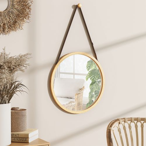 Miroir Mural Mirno 56526 Bambou 38x1.5cm Avec Sangle Réglable
