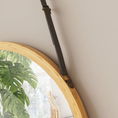 Miroir Mural Mirno 56526 Bambou 38x1.5cm Avec Sangle Réglable