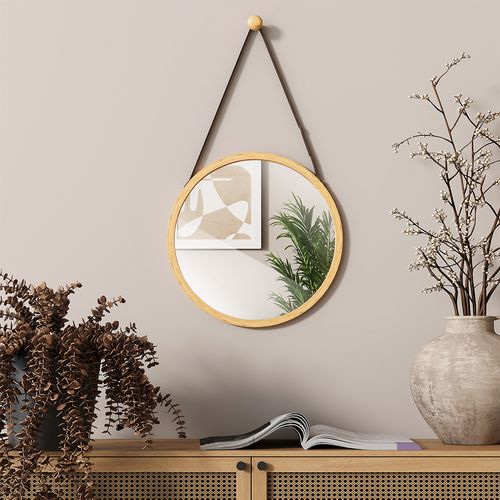 Miroir Mural Mirno 56526 Bambou 38x1.5cm Avec Sangle Réglable