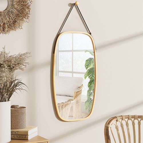 Miroir Mural Mirno 56527 Bambou 44x1.5cm Avec Sangle Réglable