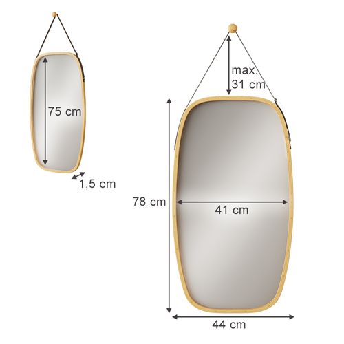 Miroir Mural Mirno 56527 Bambou 44x1.5cm Avec Sangle Réglable
