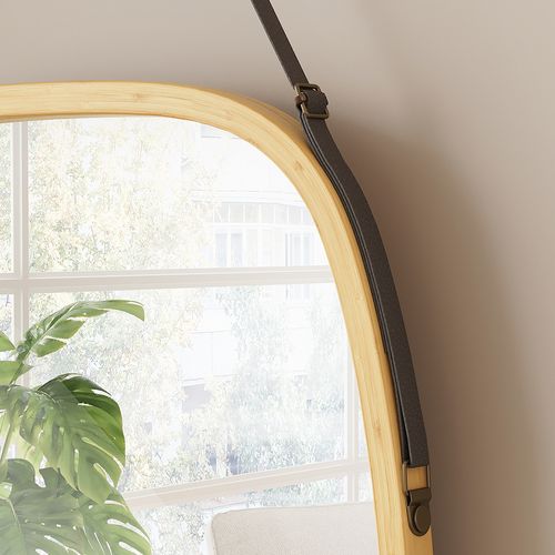 Miroir Mural Mirno 56527 Bambou 44x1.5cm Avec Sangle Réglable