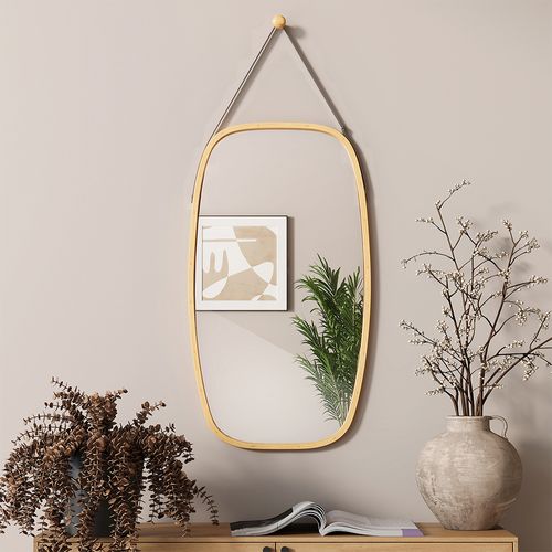 Miroir Mural Mirno 56527 Bambou 44x1.5cm Avec Sangle Réglable