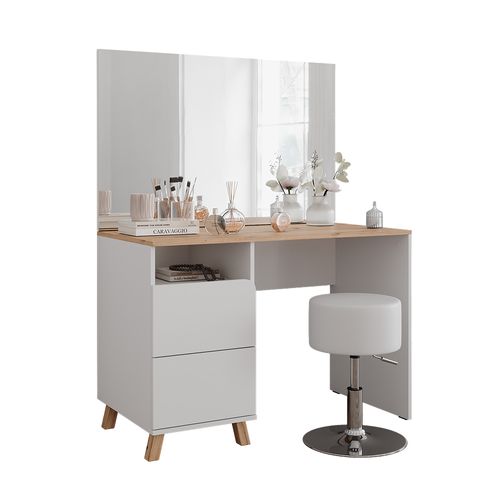 Coiffeuse Karen 56529 Blanc/artisan 110cm Avec Tabouret