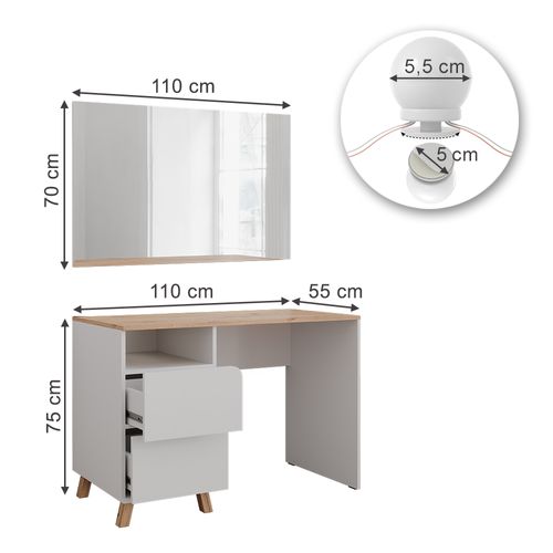 Coiffeuse Karen 56530 Blanc/artisan 110cm Avec Guirlande Lumineuse LED