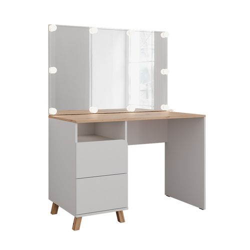 Coiffeuse Karen 56530 Blanc/artisan 110cm Avec Guirlande Lumineuse LED