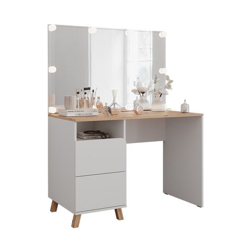 Coiffeuse Karen 56530 Blanc/artisan 110cm Avec Guirlande Lumineuse LED