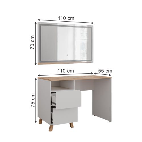 Coiffeuse Karen 56532 Blanc/artisan 110cm Avec Miroir LED