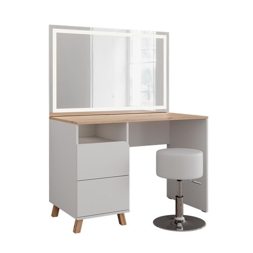 Coiffeuse Karen 56533 Blanc/artisan 110cm Avec Tabouret Et Miroir LED