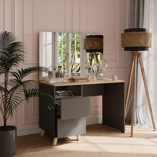 Coiffeuse Karen 56535 Anthracite/artisan 110cm Avec Miroir