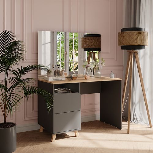 Coiffeuse Karen 56535 Anthracite/artisan 110cm Avec Miroir