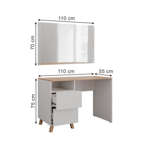 Coiffeuse Karen 56528 Blanc/artisan 110cm Avec Miroir
