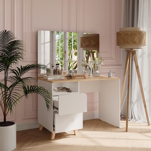 Coiffeuse Karen 56528 Blanc/artisan 110cm Avec Miroir