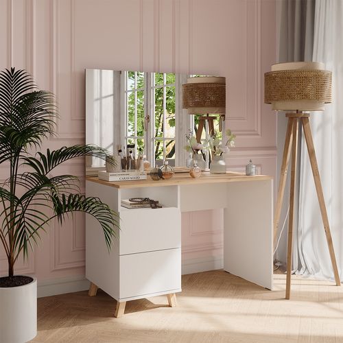 Coiffeuse Karen 56528 Blanc/artisan 110cm Avec Miroir