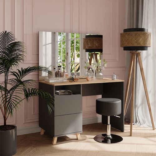 Coiffeuse Karen 56536 Anthracite/artisan 110cm Avec Tabouret