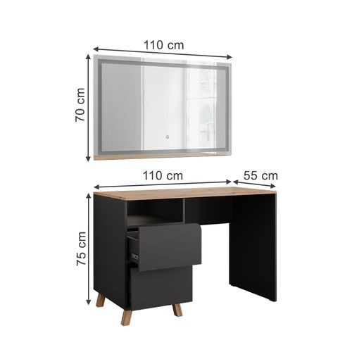 Coiffeuse Karen 56539 Anthracite/artisan 110cm Avec Miroir LED