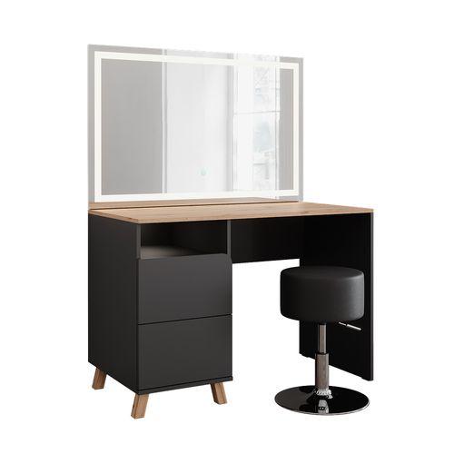 Coiffeuse Karen 56540 Anthracite/artisan 110cm Avec Tabouret Et Miroir LED