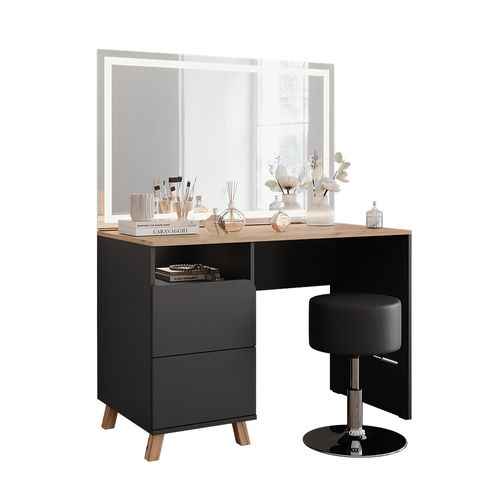 Coiffeuse Karen 56540 Anthracite/artisan 110cm Avec Tabouret Et Miroir LED
