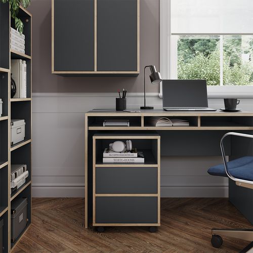 Caisson Roulant Tetrix 56549 Anthracite 42x55cm Avec Étagères Et 2 Tiroirs