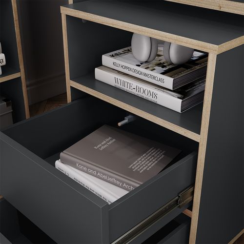 Caisson Roulant Tetrix 56549 Anthracite 42x55cm Avec Étagères Et 2 Tiroirs