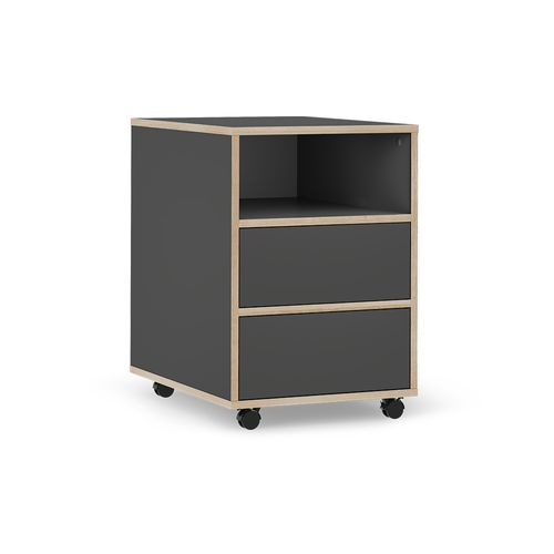 Caisson Roulant Tetrix 56549 Anthracite 42x55cm Avec Étagères Et 2 Tiroirs