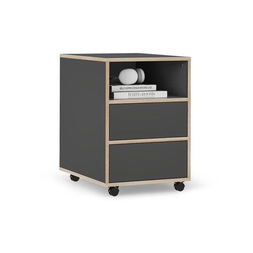 Caisson Roulant Tetrix 56549 Anthracite 42x55cm Avec Étagères Et 2 Tiroirs