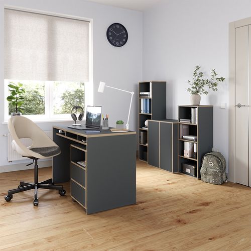 Caisson Roulant Tetrix 56549 Anthracite 42x55cm Avec Étagères Et 2 Tiroirs