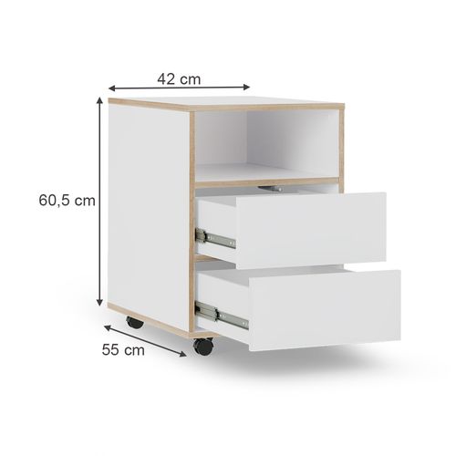 Caisson Roulant Tetrix 56550 Blanc 42x55cm Avec Étagères Et 2 Tiroirs