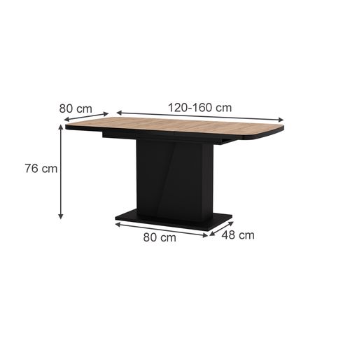 Table à Manger Extensible Fenaro, Chêne Noir/force De Lor, 120/160x80cm