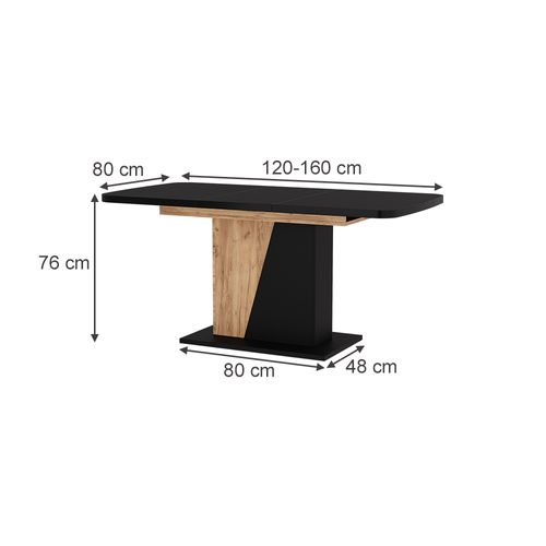 Table à Manger Extensible Fenaro, Chêne Doré/noir, 120/160x80cm