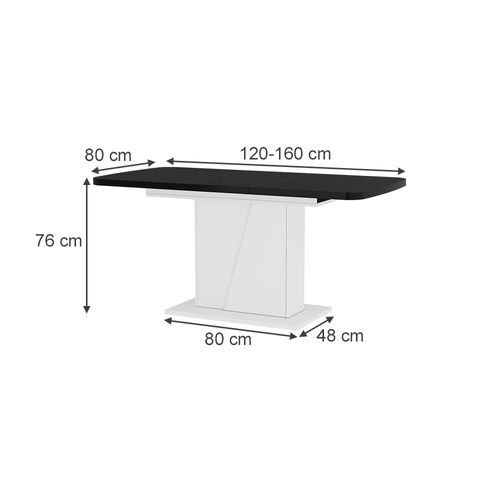 Table à Manger Extensible Fenaro, Blanc/noir, 120/160x80cm