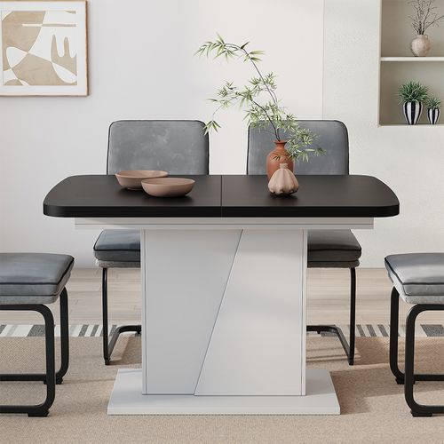 Table à Manger Extensible Fenaro, Blanc/noir, 120/160x80cm